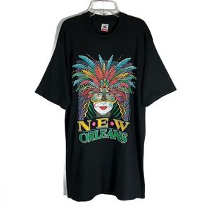 Vintage New Orleans Mardi Gras Mask T-Shirt L Fruit of the Loom Jazz Made In USA